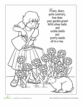 Nursery Rhyme Coloring: Mary, Mary, Quite Contrary | Worksheet |  Education.com | Nursery rhymes activities, Nursery rhymes preschool crafts,  Nursery rhymes