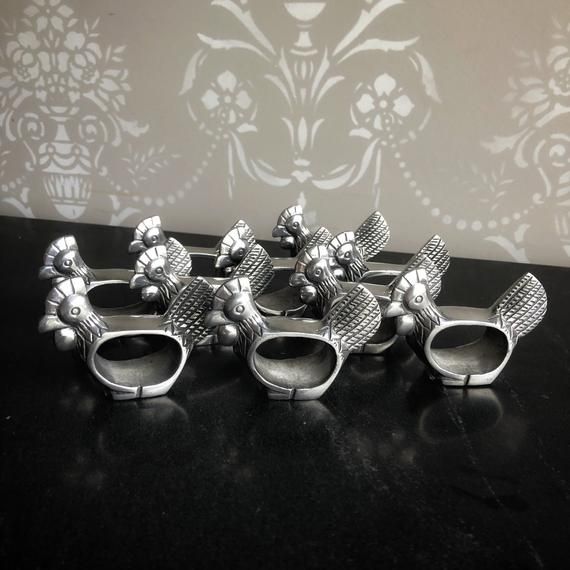 Vintage Pewter Rooster Napkin Ring Holders Set of 10Approximate Dimensions 2.5 x 4Free shipping on orders over $35.See all my available listings at relovedhomedesigns.etsy.com. Liquor Glasses, Wine And Liquor, Picture Table, China Cabinet Display, Art Deco Vanity, Crystal Champagne, Vintage Sideboard, Ring Holders, Hand Painting Art